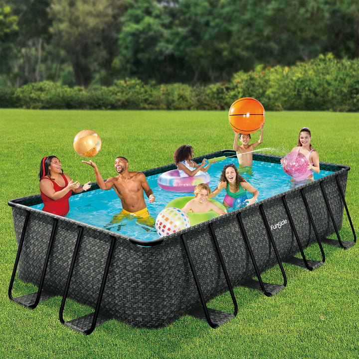 Funsicle 16'x8'x42" Oasis Rectangle Above Ground Swimming Pool, Gray (Used)