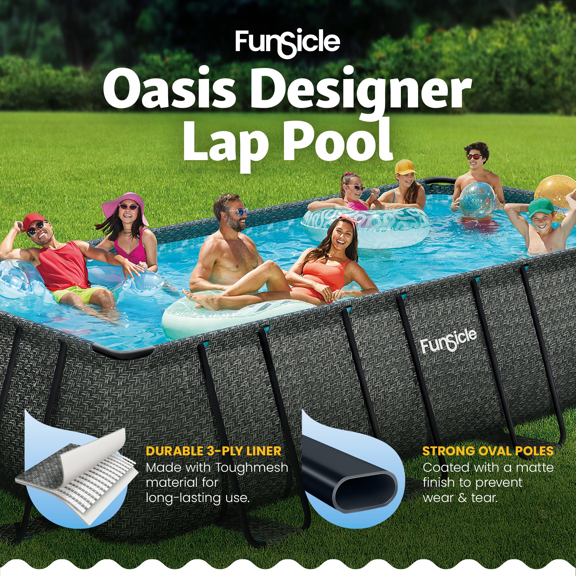 Funsicle 18' x 9' x 52" Oasis Rectangle Above Ground Swimming Pool, Gray (Used)