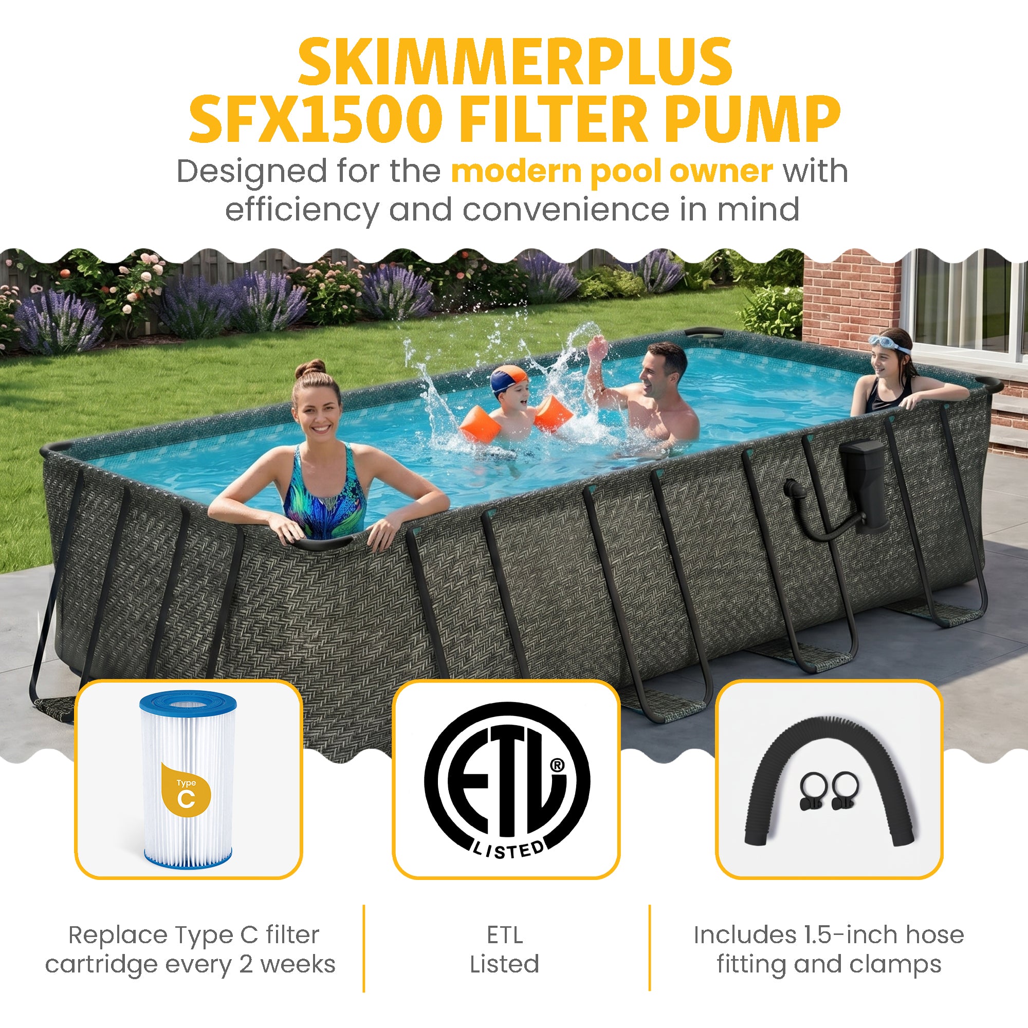 Funsicle 18 Ft Oasis Designer Lap Above Ground Pool w/ Pump, Dark Herringbone