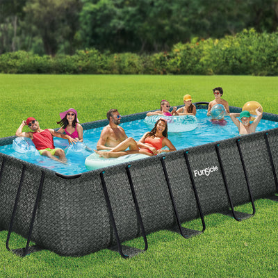 Funsicle 18' x 9' x 52" Oasis Rectangle Outdoor Above Ground Swimming Pool, Gray