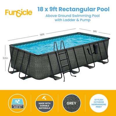 Funsicle 18ft x 9ft x 52in Oasis Rectangular Pool, Dark Herringbone (Open Box) - VMInnovations
