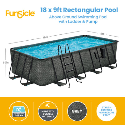 Funsicle 18ft x 9ft x 52in Oasis Rectangular Pool, Dark Herringbone (Open Box)
