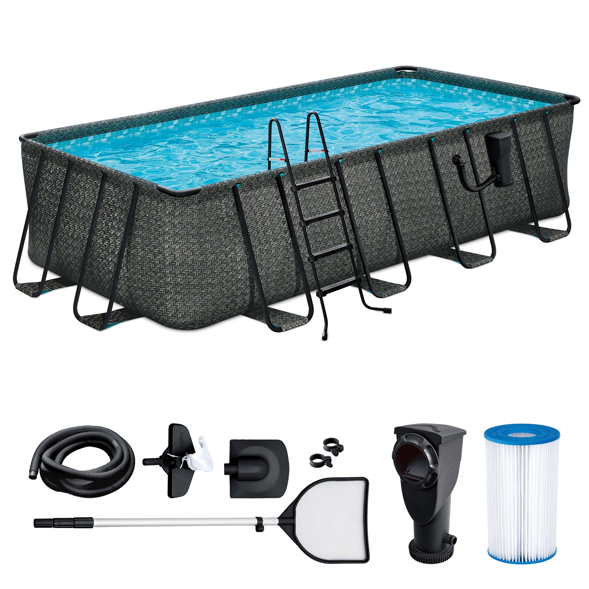 Funsicle 18ft x 9ft x 52in Oasis Rectangular Pool, Dark Herringbone (Open Box) - VMInnovations