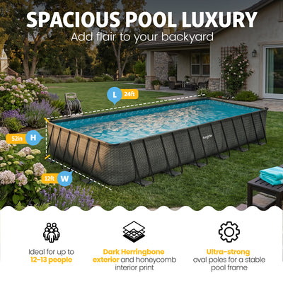 Funsicle 24 Ft Oasis Designer Lap Above Ground Pool w/ Pump, Dark Herringbone