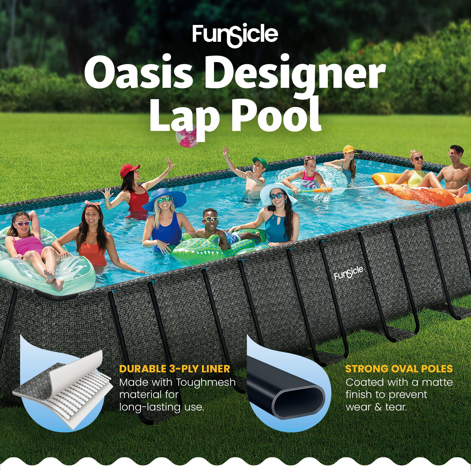24ft x 12ft x 52in Oasis Designer Rectangle Lap Pool, Dark Herringbone (Used) - VMInnovations
