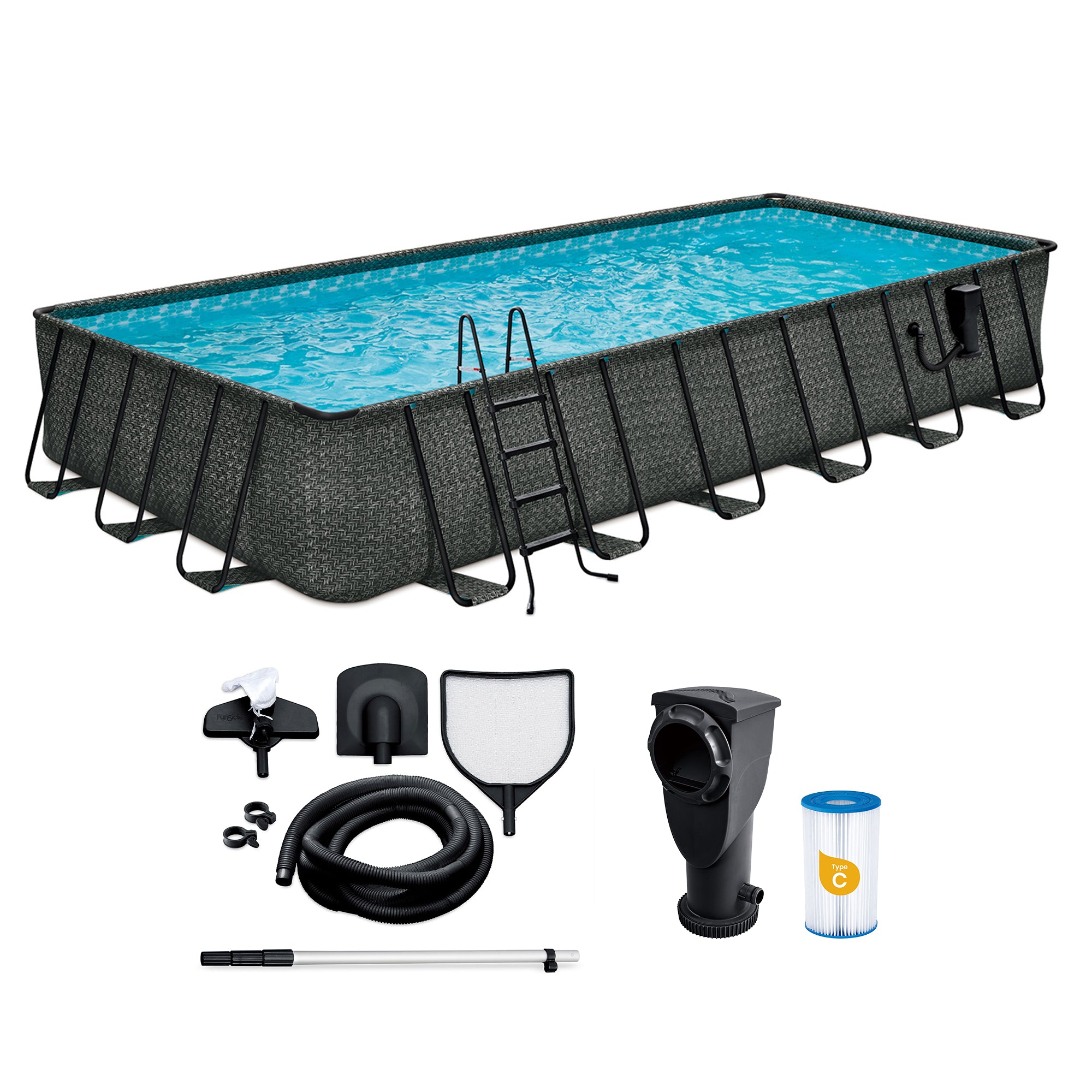24ft x 12ft x 52in Oasis Designer Rectangle Lap Pool, Dark Herringbone (Used) - VMInnovations