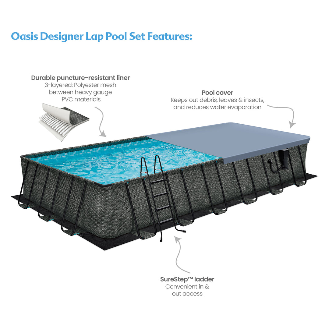 24ft x 12ft x 52in Oasis Designer Rectangle Lap Pool, Dark Herringbone (Used)