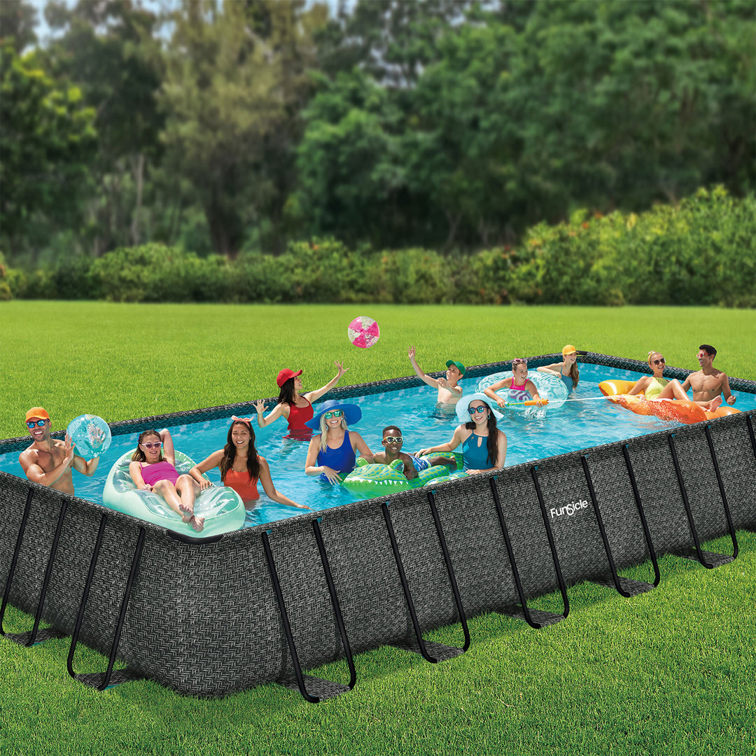 Funsicle 24'x12'x52" Oasis Rectangle Outdoor Above Ground Swimming Pool, Gray