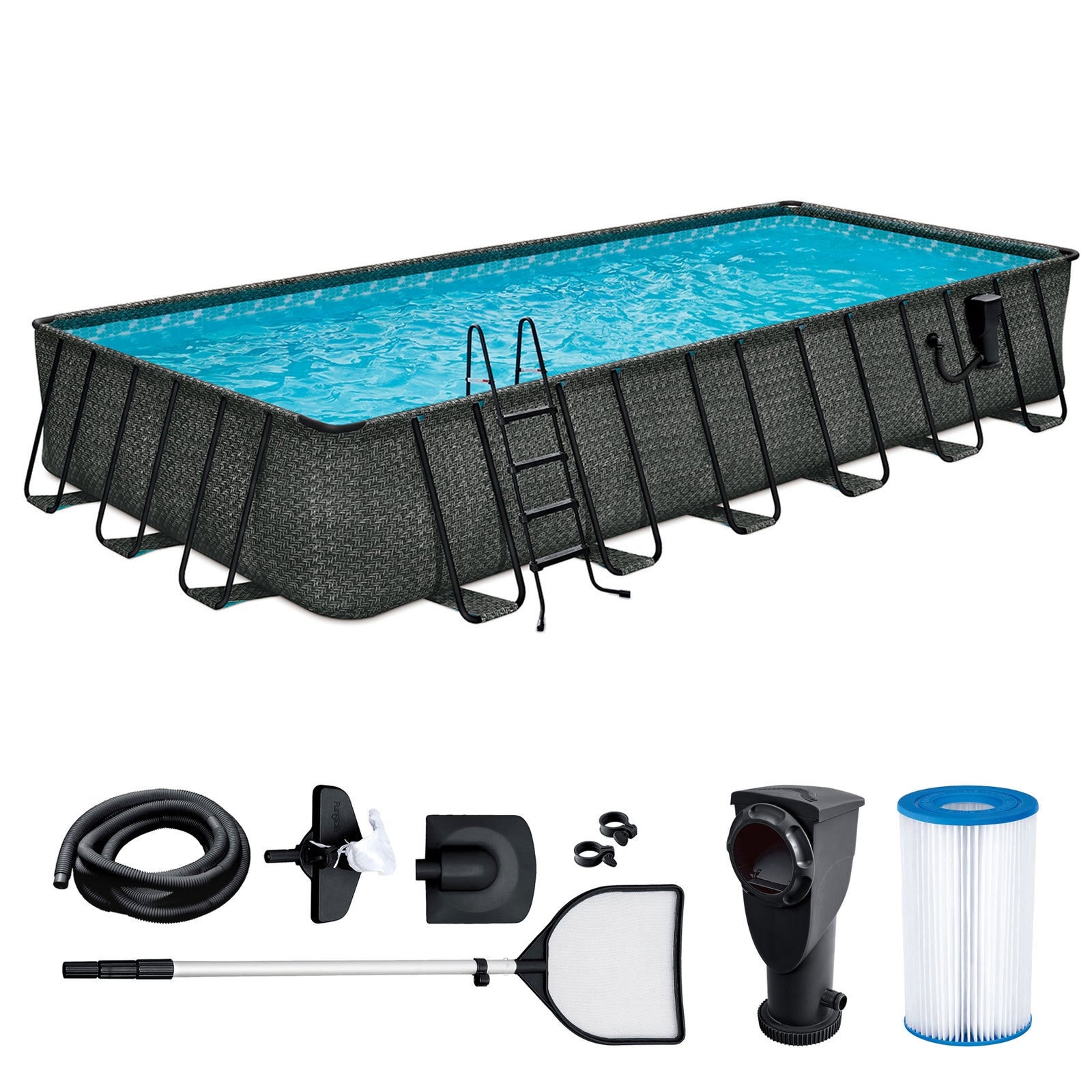 24ft x 12ft x 52in Oasis Designer Rectangle Lap Pool, Dark Herringbone(Open Box) - VMInnovations