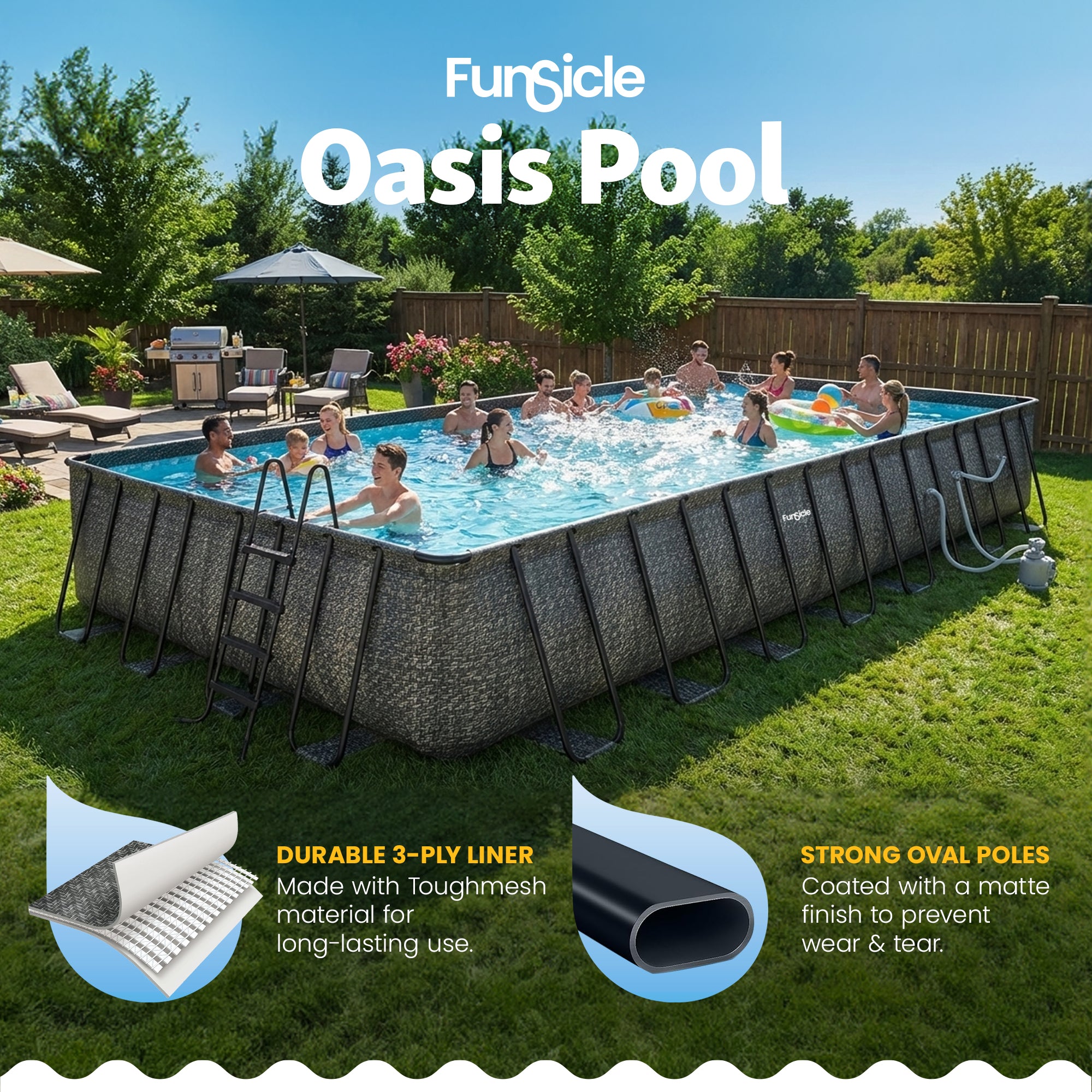 Funsicle 32' x 16' x 52" Oasis Rectangle Outdoor Swimming Pool(Open Box)