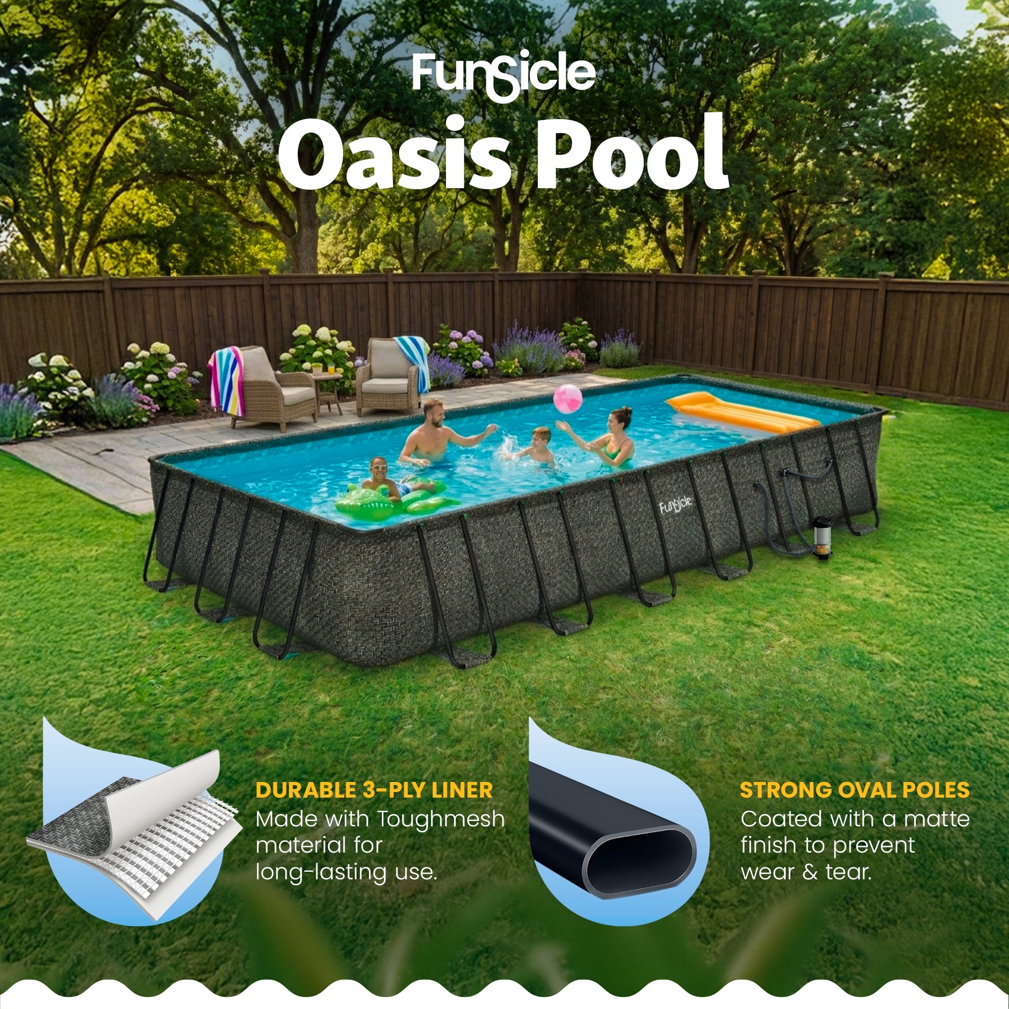 Funsicle 32' x 16' x 52" Oasis Rectangle Outdoor Swimming Pool(Open Box) - VMInnovations