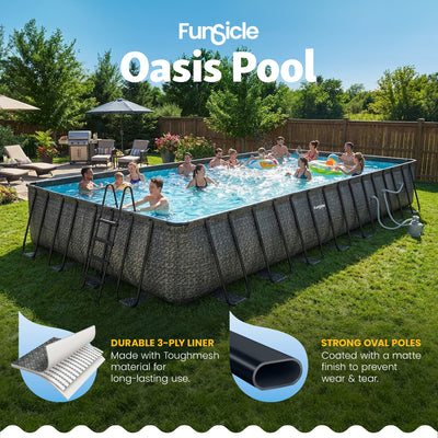 32ft x 16ft x 52in Oasis Designer Rectangle Lap Pool, Dark Herringbone (Used)