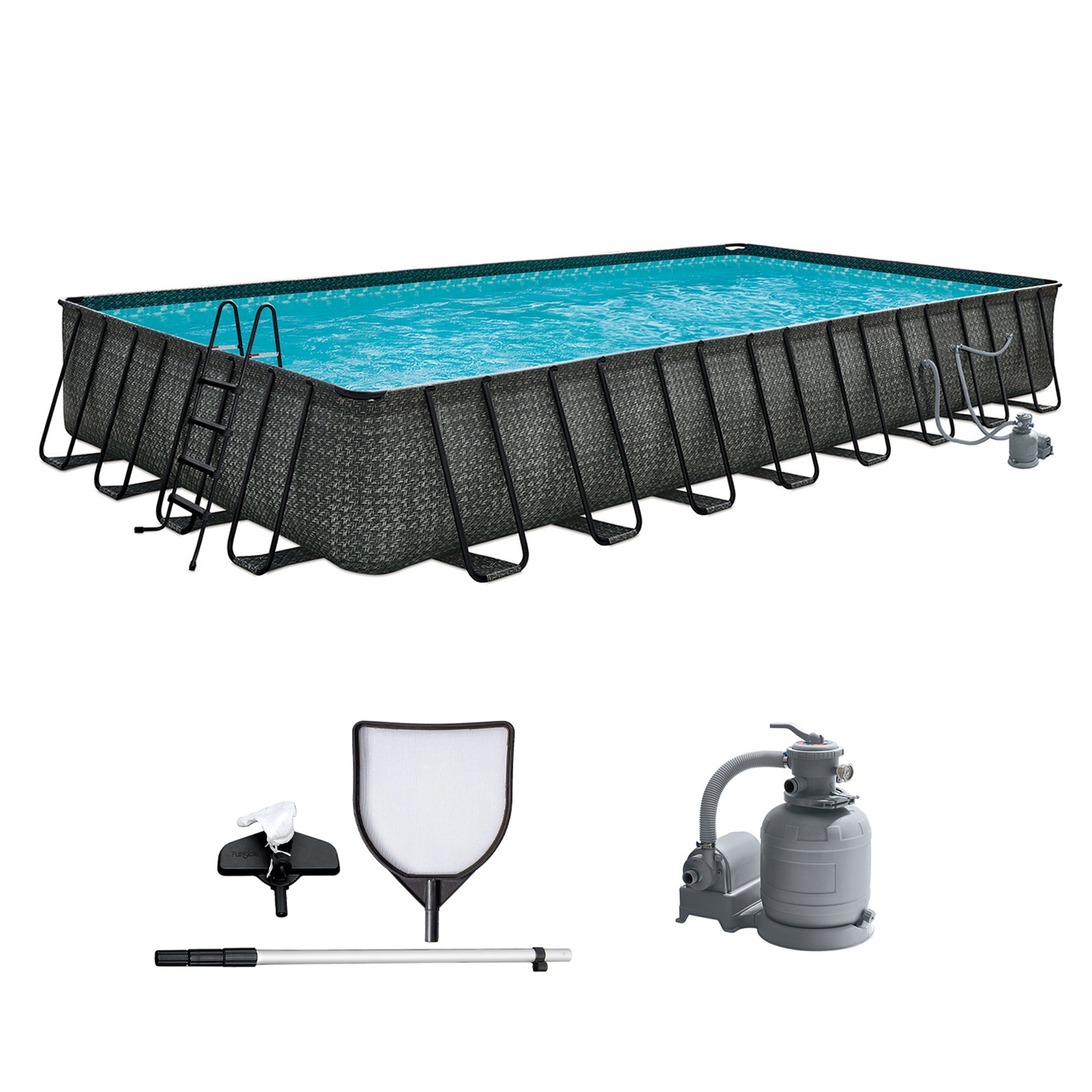 32ft x 16ft x 52in Oasis Designer Rectangle Lap Pool, Dark Herringbone (Used) - VMInnovations