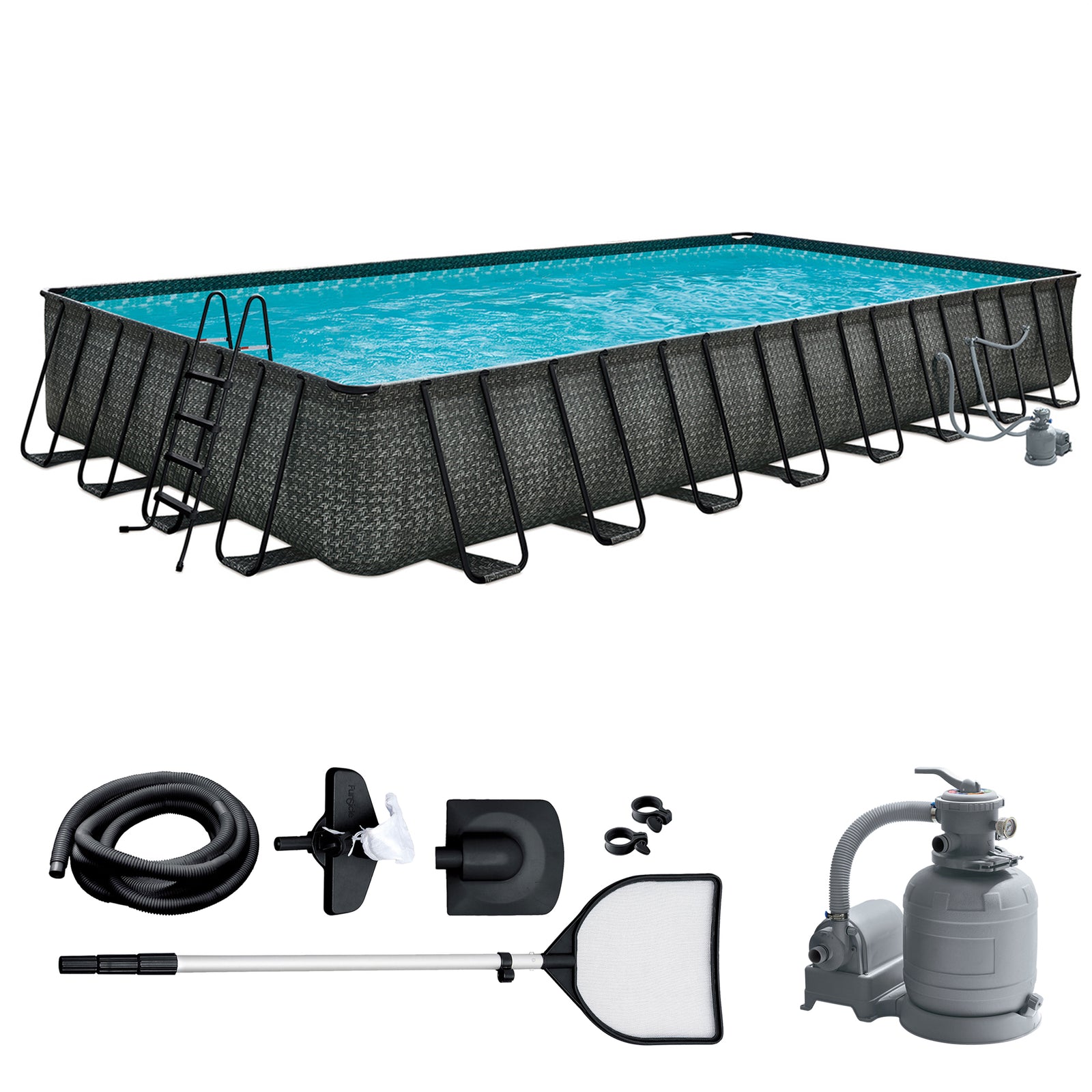 32ft x 16ft x 52in Oasis Designer Rectangle Lap Pool, Dark Herringbone (Used) - VMInnovations