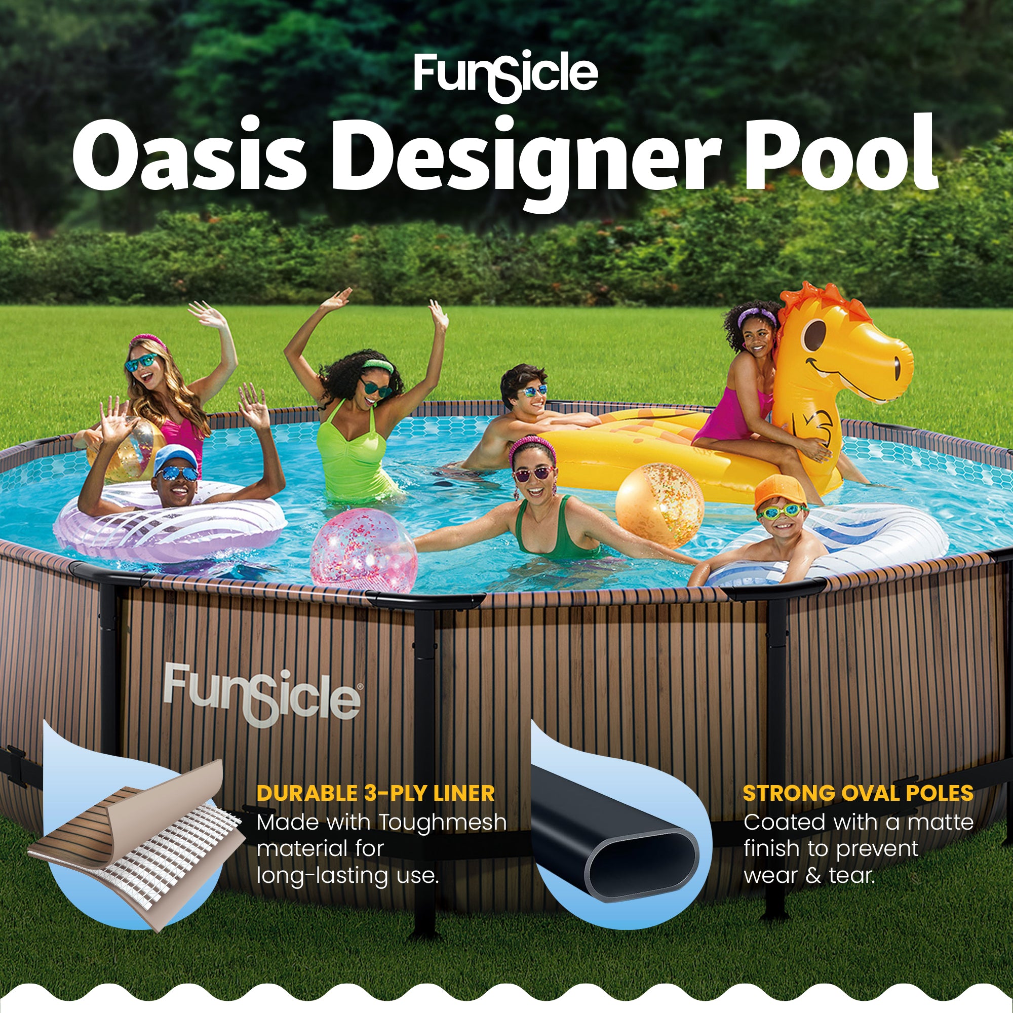 Funsicle 14' x 42" Oasis Round Outdoor Above Ground Pool, Natural Teak(Open Box) - VMInnovations