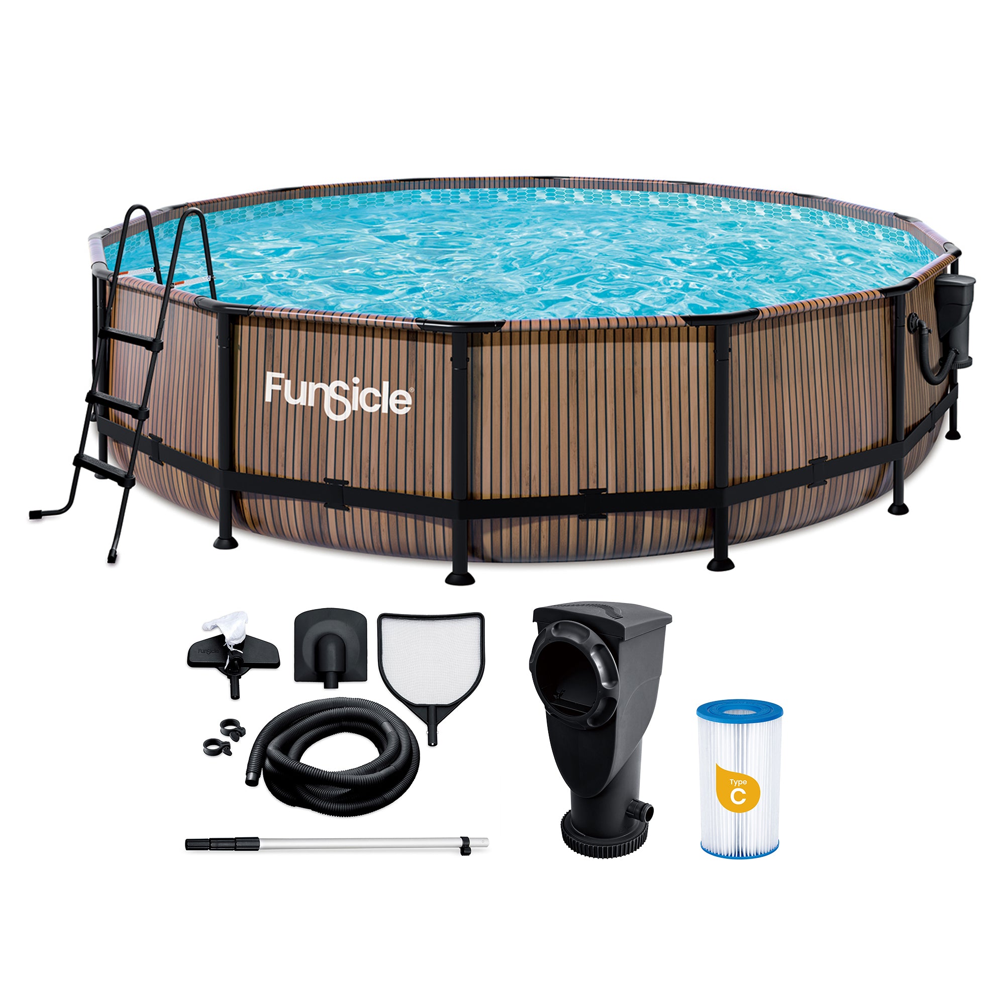 Funsicle 14' x 42" Oasis Round Outdoor Above Ground Pool, Natural Teak(Open Box) - VMInnovations