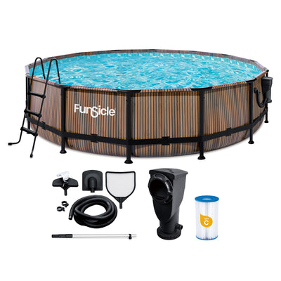 Funsicle 14' x 42" Oasis Round Outdoor Above Ground Pool, Natural Teak(Open Box) - VMInnovations