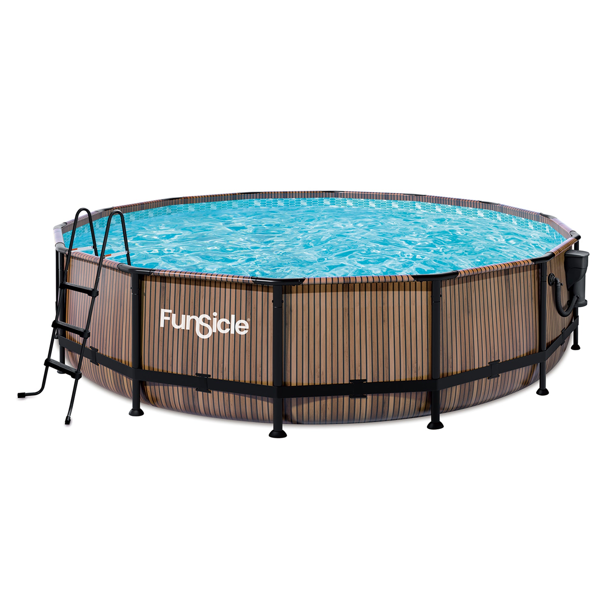 Funsicle 14ft x 42in Designer Round Frame Swimming Pool, Natural Teak(For Parts) - VMInnovations