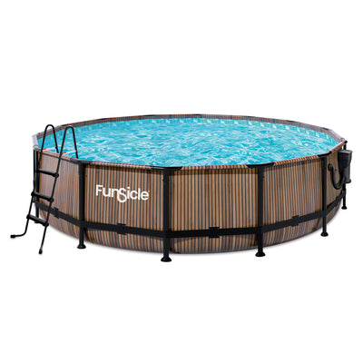 Funsicle 14ft x 42in Designer Round Frame Swimming Pool, Natural Teak(For Parts) - VMInnovations