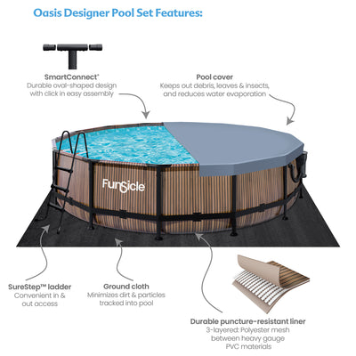 Funsicle 14ft x 42in Designer Round Frame Swimming Pool, Natural Teak(For Parts) - VMInnovations