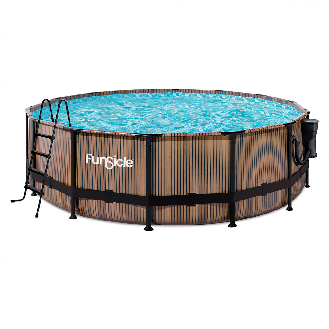 Funsicle 16' x 48" Oasis Round Outdoor Above Ground Swimming Pool, Natural Teak