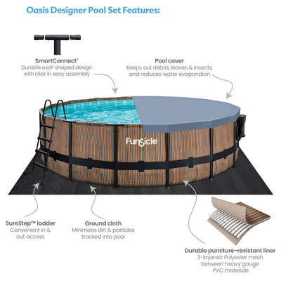 Funsicle 16'x48" Oasis Round Above Ground Swimming Pool, Natural Teak(For Parts) - VMInnovations