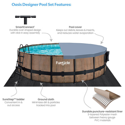 Funsicle 16' x 48" Oasis Round Above Ground Swimming Pool,Natural Teak(Open Box)