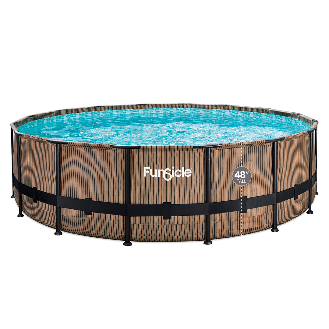 Funsicle 16' x 48" Oasis Round Above Ground Swimming Pool,Natural Teak(Open Box)
