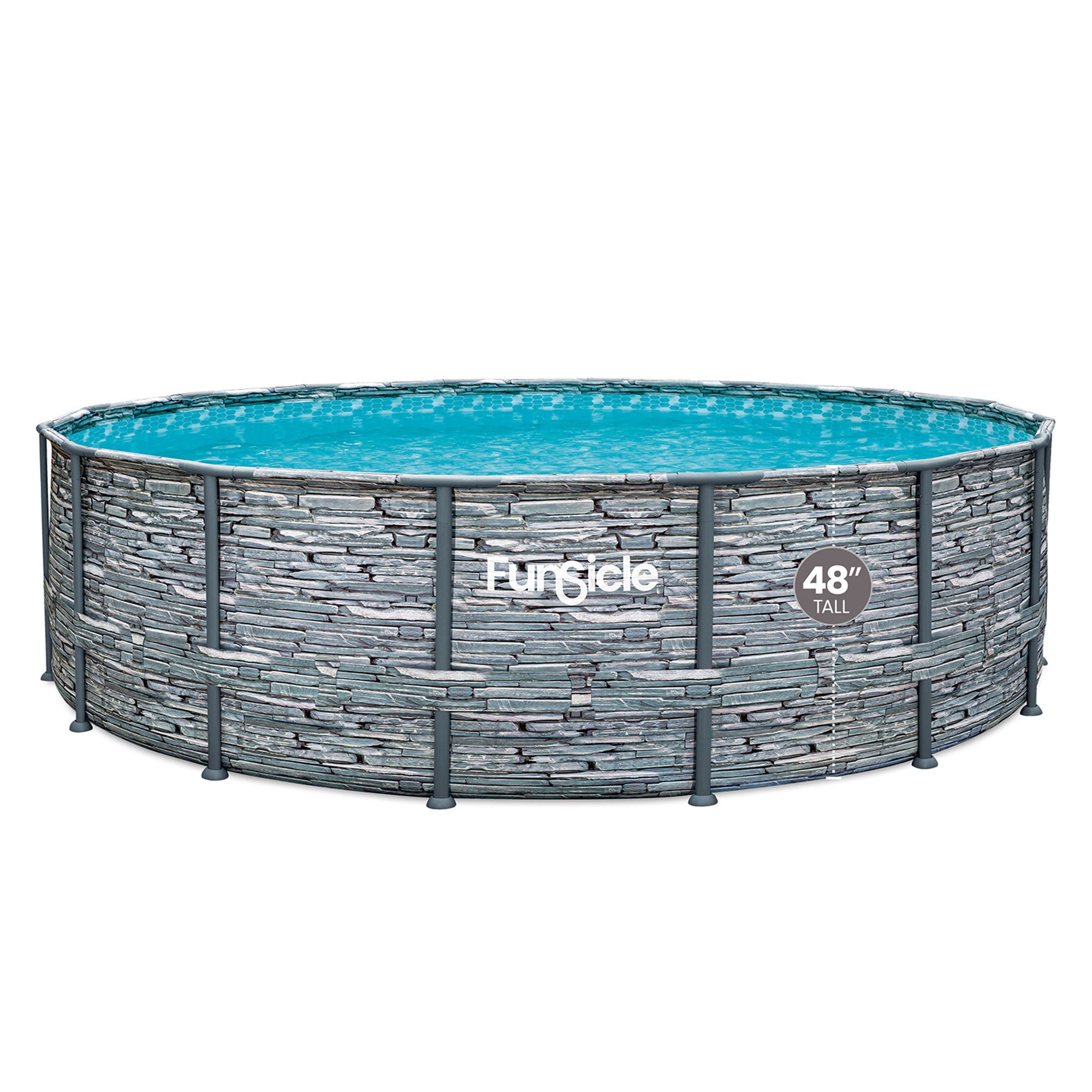 Funsicle 16ft x 48in Oasis Round Frame Swimming Pool, Stone Slate (Open Box) - VMInnovations