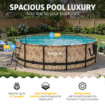 Funsicle 14' x 42" Oasis Round Above Ground Pool, Oak Herringbone (Open Box) - VMInnovations