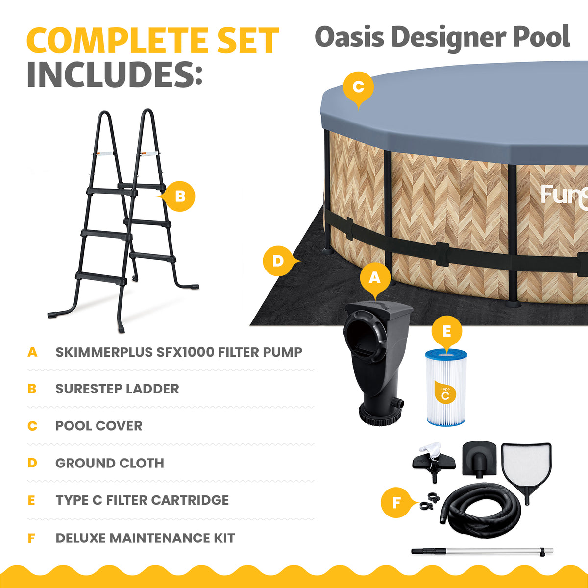 Funsicle 14' x 42" Oasis Round Above Ground Pool, Oak Herringbone (Open Box) - VMInnovations