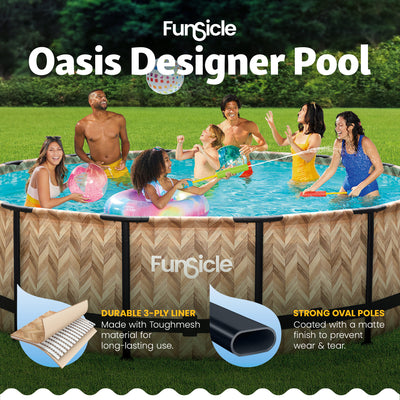 Funsicle 14' x 42" Oasis Round Outdoor Above Ground Swim Pool, Oak Herringbone