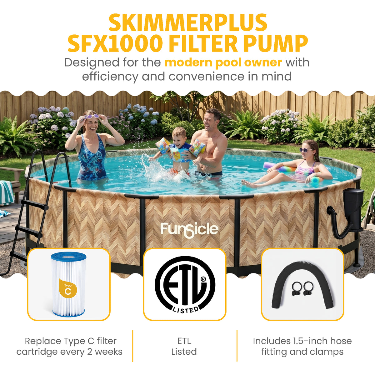 Funsicle 14' x 42" Oasis Round Above Ground Pool, Oak Herringbone (Open Box) - VMInnovations