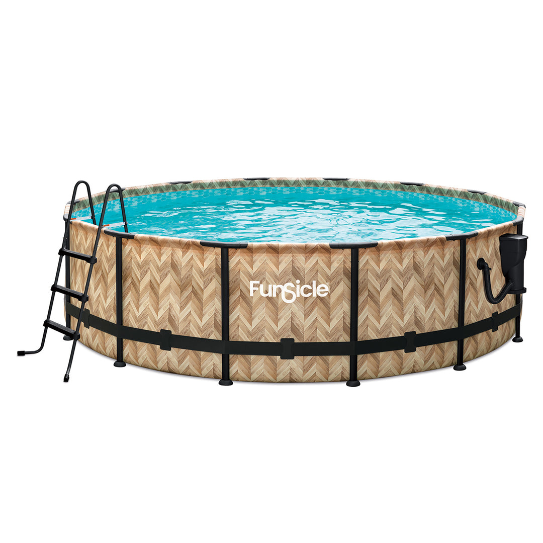 Funsicle 14' x 42" Oasis Round Above Ground Pool, Oak Herringbone (Open Box)