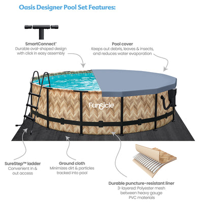 Funsicle 14' x 42" Oasis Round Outdoor Above Ground Swim Pool, Oak Herringbone