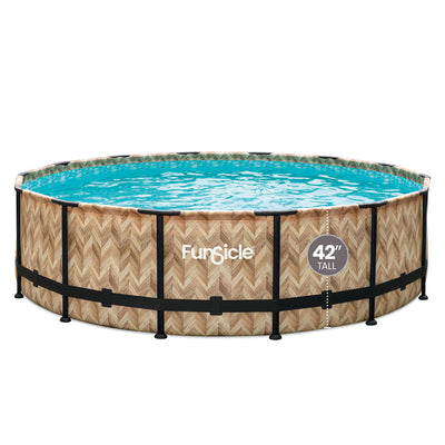 Funsicle 14' x 42" Oasis Round Above Ground Swim Pool, Oak Herringbone (Used) - VMInnovations