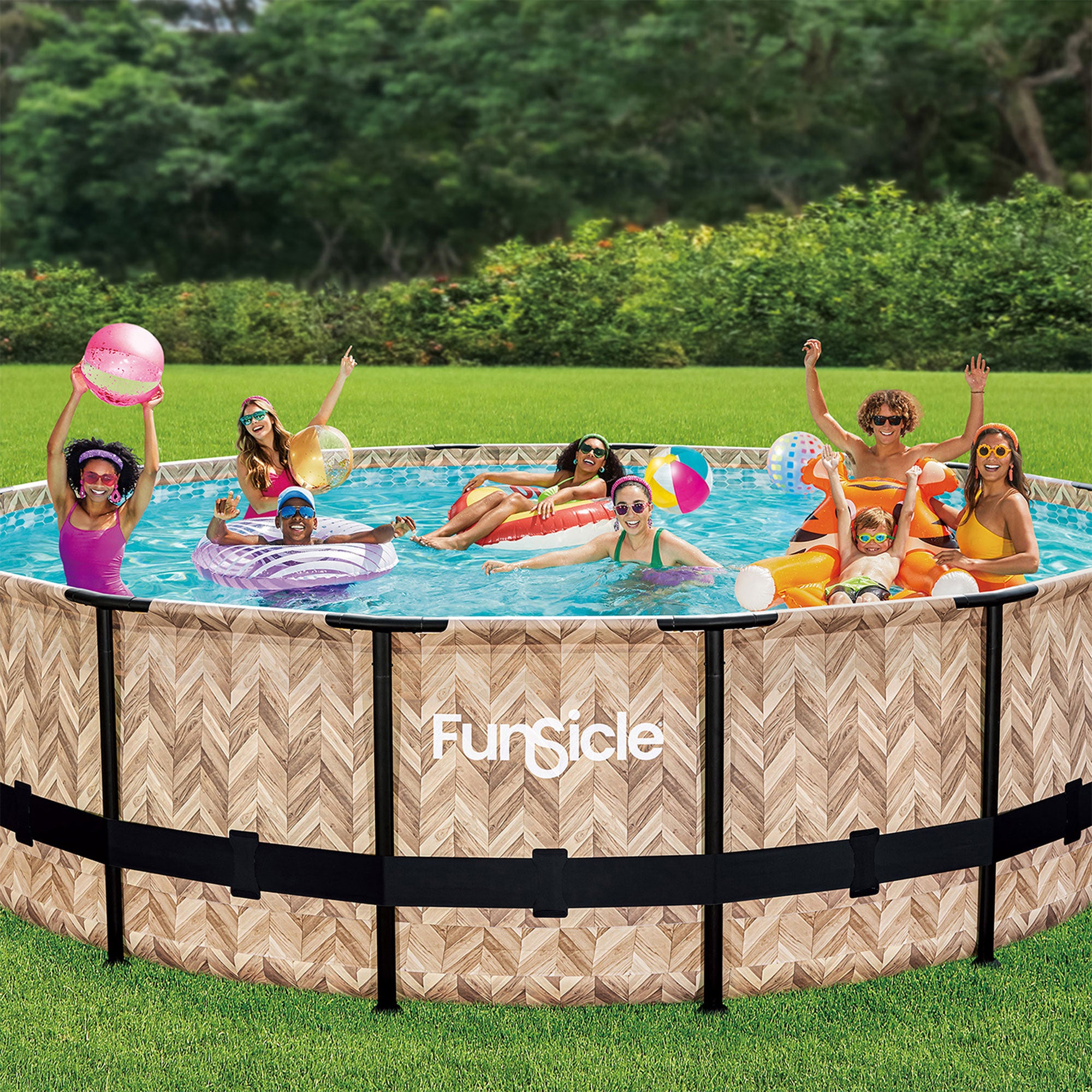 Funsicle 16' x 48" Oasis Round Above Ground Swim Pool, Oak Herringbone(Open Box) - VMInnovations