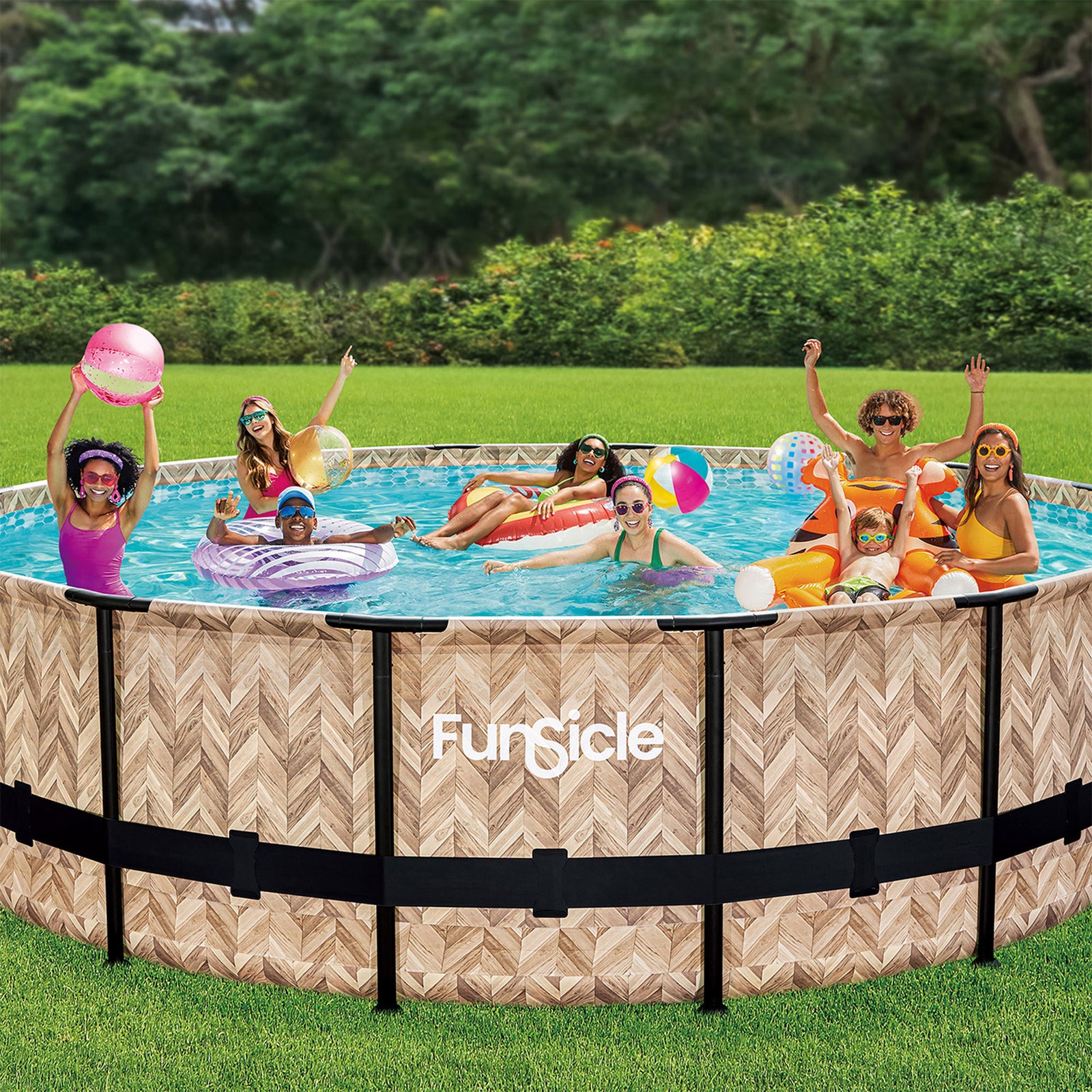 Funsicle 16' x 48" Oasis Round Above Ground Swim Pool, Oak Herringbone(Open Box) - VMInnovations
