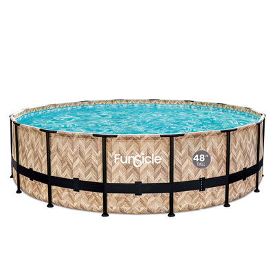 Funsicle 16' x 48" Oasis Round Outdoor Above Ground Swim Pool, Oak Herringbone