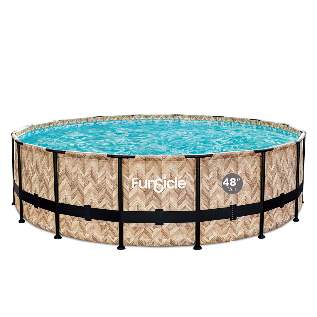 Funsicle 16' x 48" Oasis Round Above Ground Swim Pool, Oak Herringbone(Open Box)