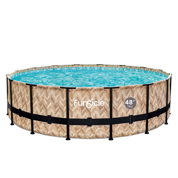 Funsicle 16' x 48" Oasis Round Above Ground Swim Pool, Oak Herringbone(Open Box)