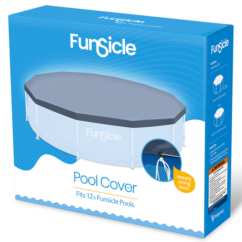 Funsicle 12 Ft Round Pool Cover w/ String Lock, Accessory Only, Gray (Open Box)