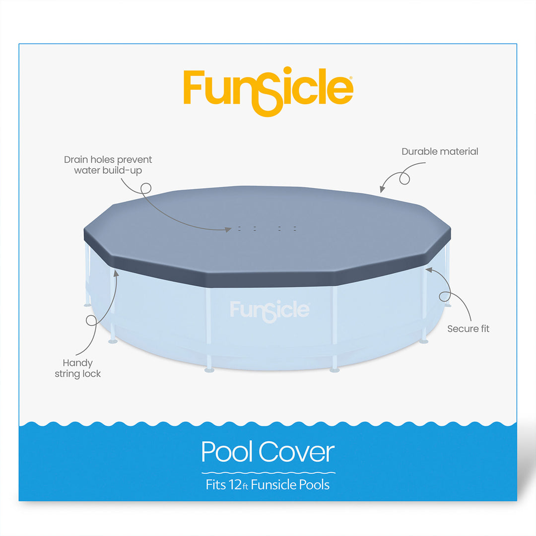 Funsicle 12 Ft Round Pool Cover w/ String Lock, Accessory Only, Gray (Open Box)