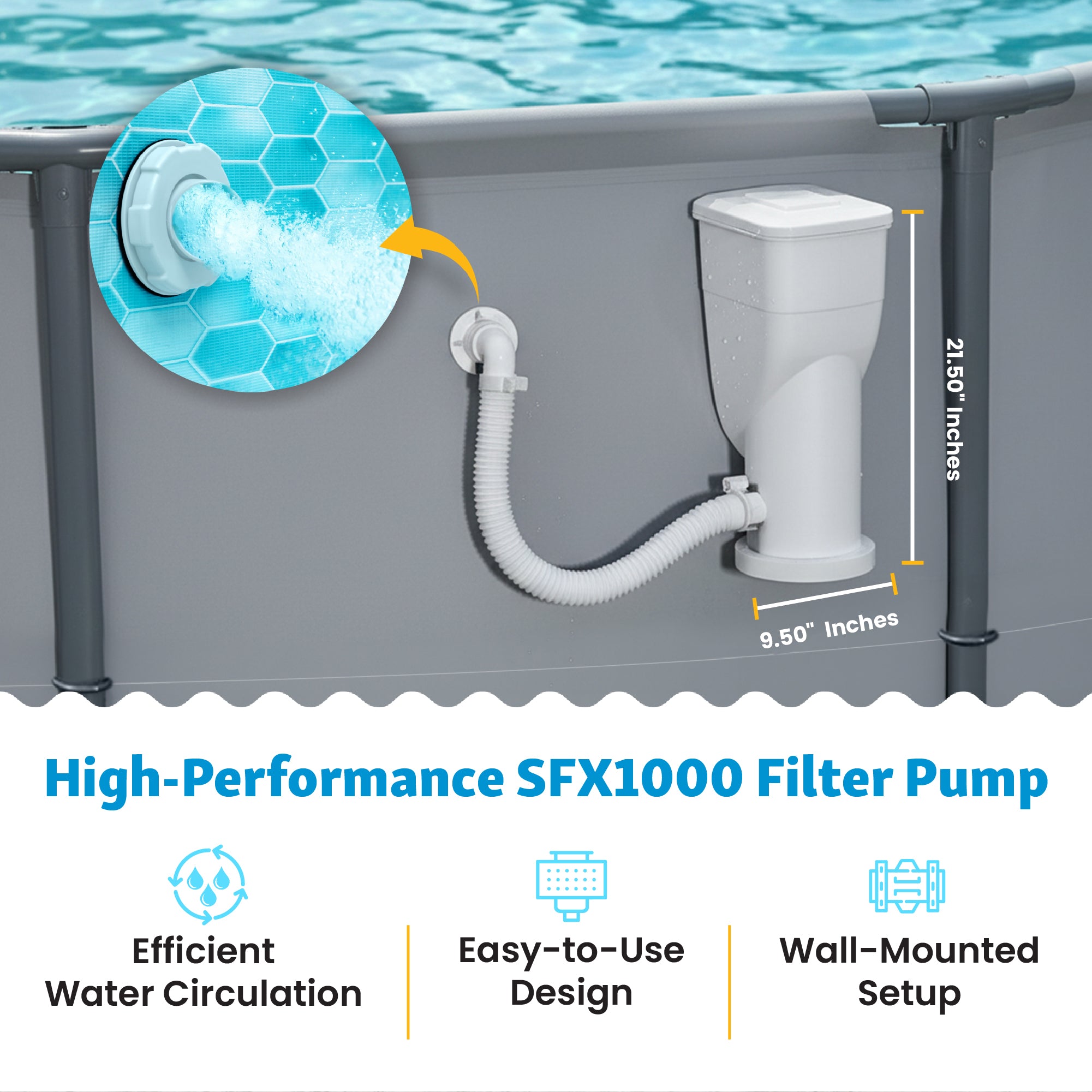 Funsicle 1000 Gallon SkimmerPlus 2-in-1 Filter Pump System for Above Ground Pool - VMInnovations