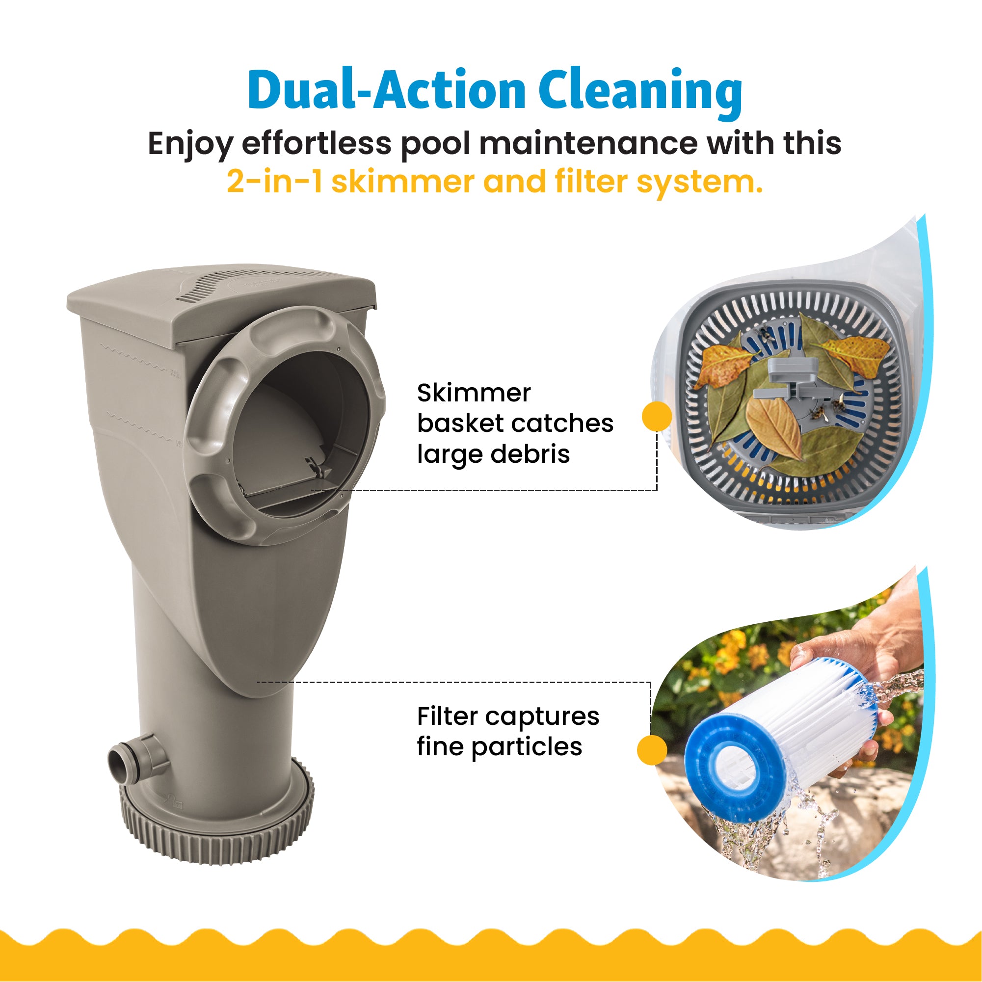 Funsicle 1500 Gallon SkimmerPlus Filter Pump System for Above Ground Pool, Gray