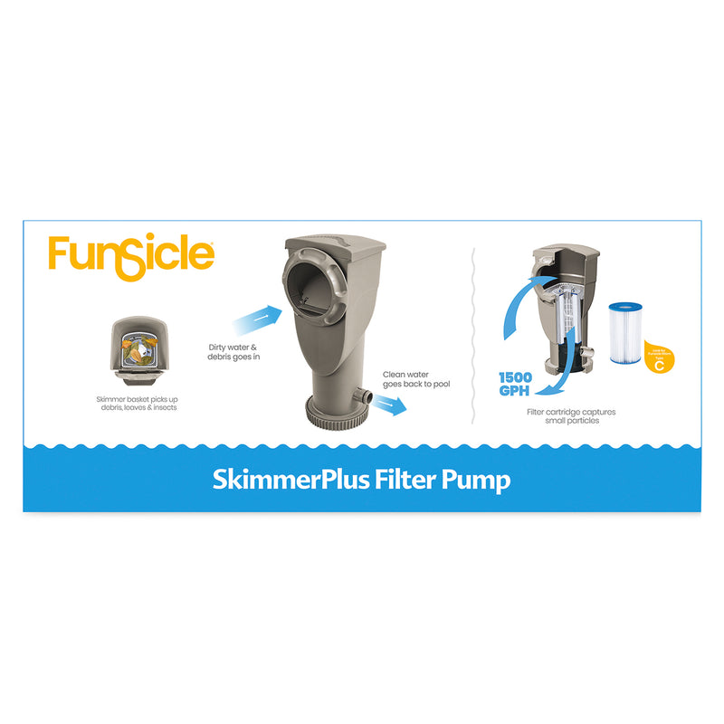 Funsicle 1500 Gallon SkimmerPlus Filter Pump System for Above Ground Pool, Gray