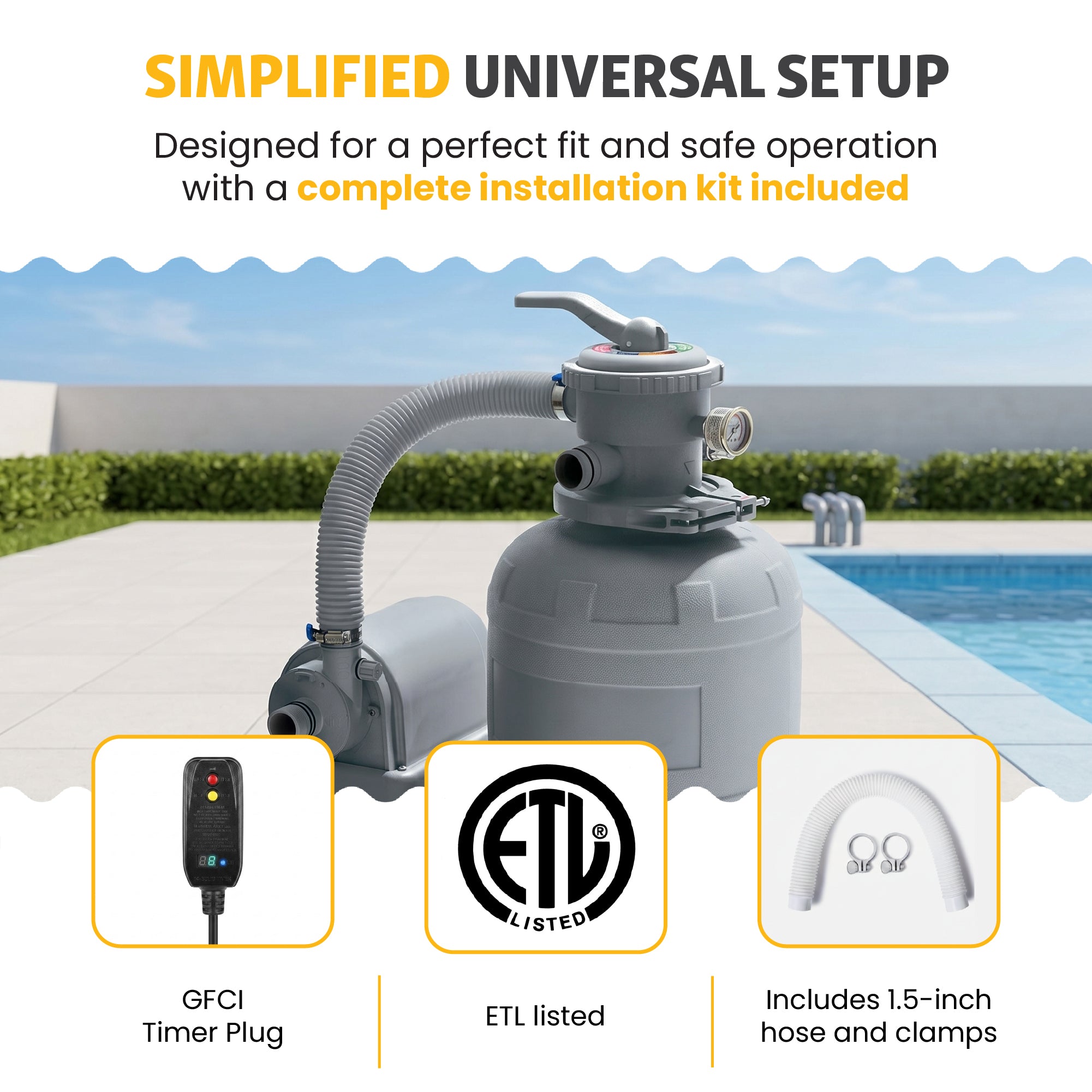 Funsicle 12 Inch Sand Filter Pump for Above Ground Pools, 1600 GPH Flow Rate - VMInnovations