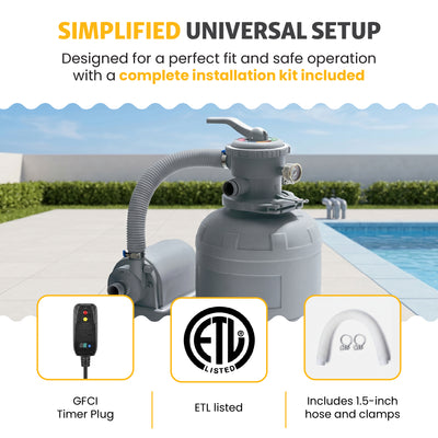 Funsicle 12 Inch Sand Filter Pump for Above Ground Pools, 1600 GPH Flow Rate - VMInnovations