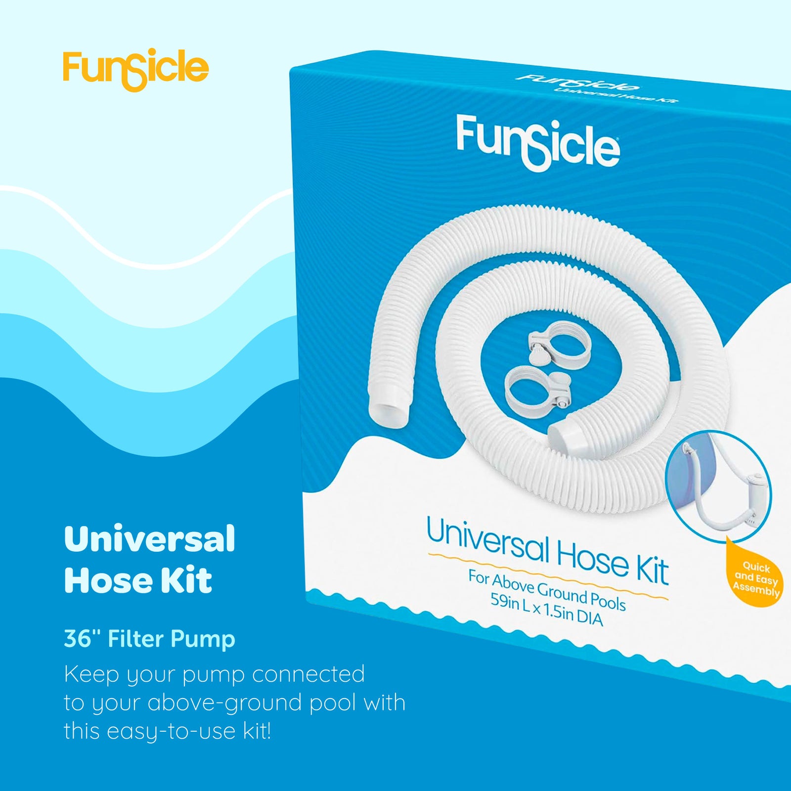 Funsicle 59"x1.5" Universal Replacement Hose Kit for Above Ground Swimming Pool - VMInnovations