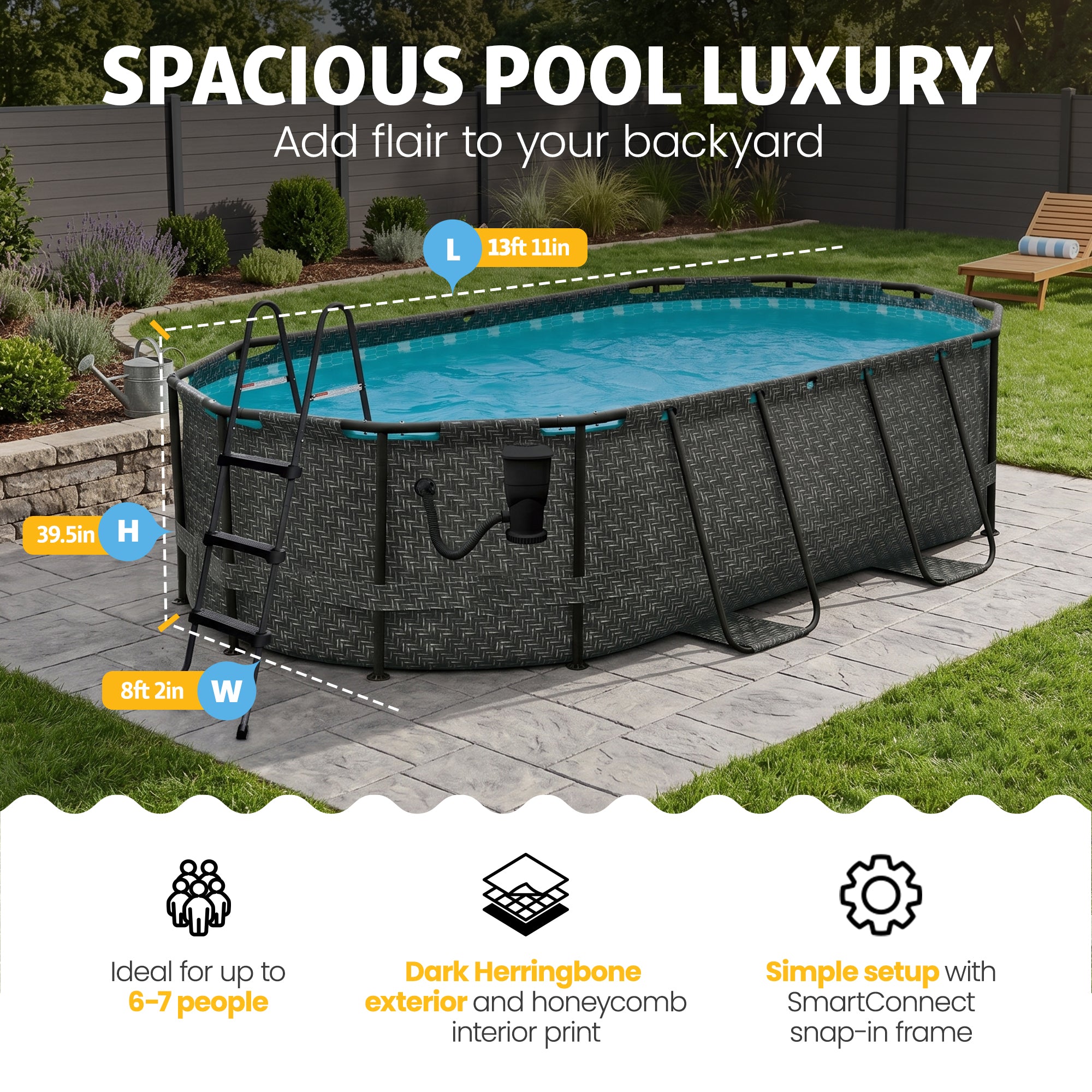 Funsicle 13'x8'x39.5" Oasis Designer Swimming Pool, Dark Herringbone (For Parts)